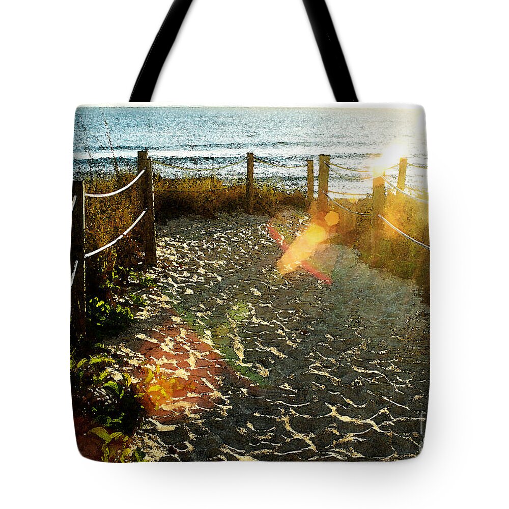 Path Tote Bag featuring the photograph Sun Ray Beach Path by Janis Lee Colon