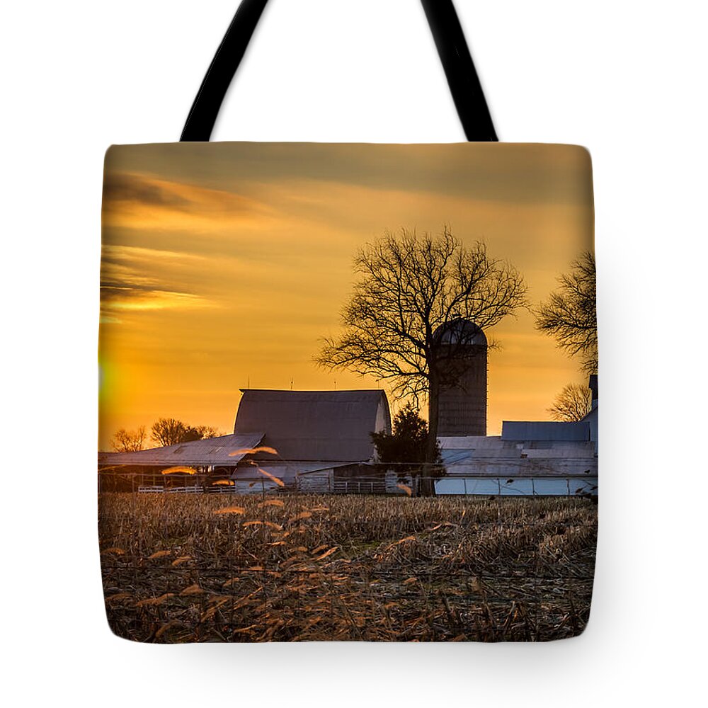 Barn Tote Bag featuring the photograph Sun Rise Over the Farm by Ron Pate
