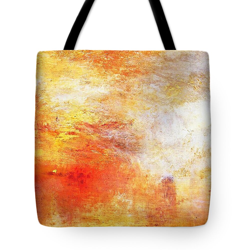 Joseph Mallord William Turner Tote Bag featuring the painting Sun Setting Over A Lake by William Turner