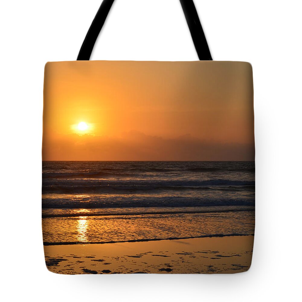 Sunrise Tote Bag featuring the photograph Sundays Golden Sunrise by DigiArt Diaries by Vicky B Fuller