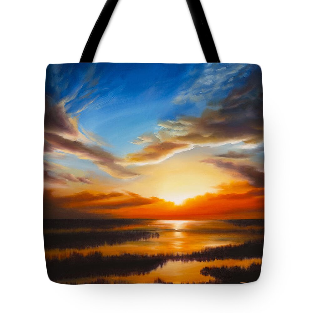 Sunrise Tote Bag featuring the painting Sundown by James Hill