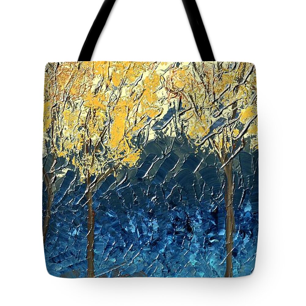 Sundrenched Tote Bag featuring the painting Sundrenched Trees by Linda Bailey