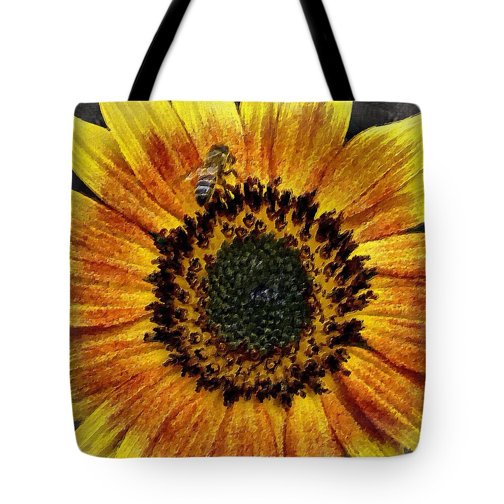 Sunflower With Bee. Beautiful Tote Bag featuring the digital art Sunflower and Bee by Joan Reese
