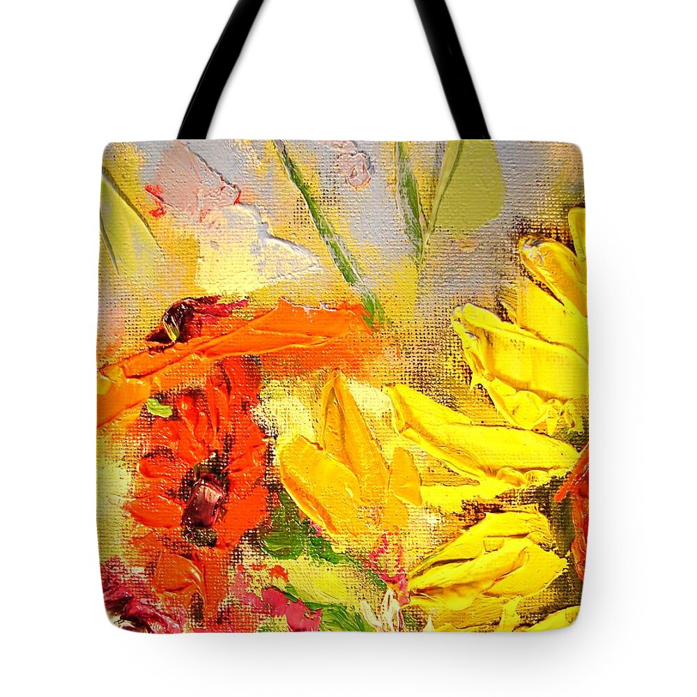 Sunflowers Tote Bag featuring the painting Sunflower Detail by Ana Maria Edulescu