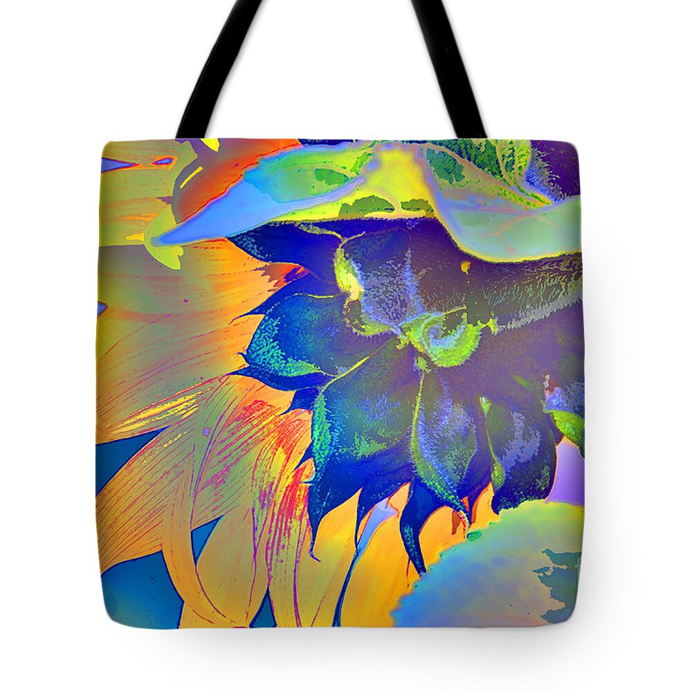 Sunflower Tote Bag featuring the digital art Sunflower explosion by Elaine Berger