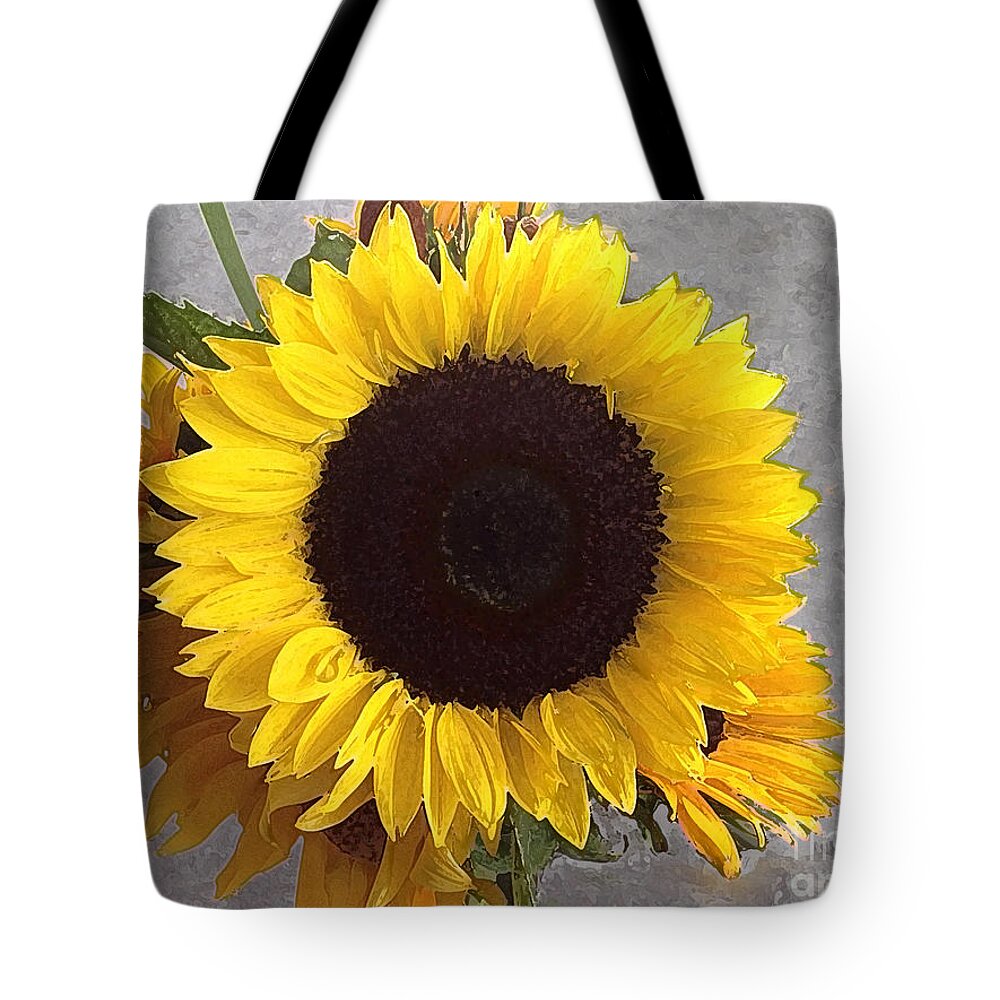 Sunflower Tote Bag featuring the photograph Sunflower Photo with Dry Brush Filter by Conni Schaftenaar