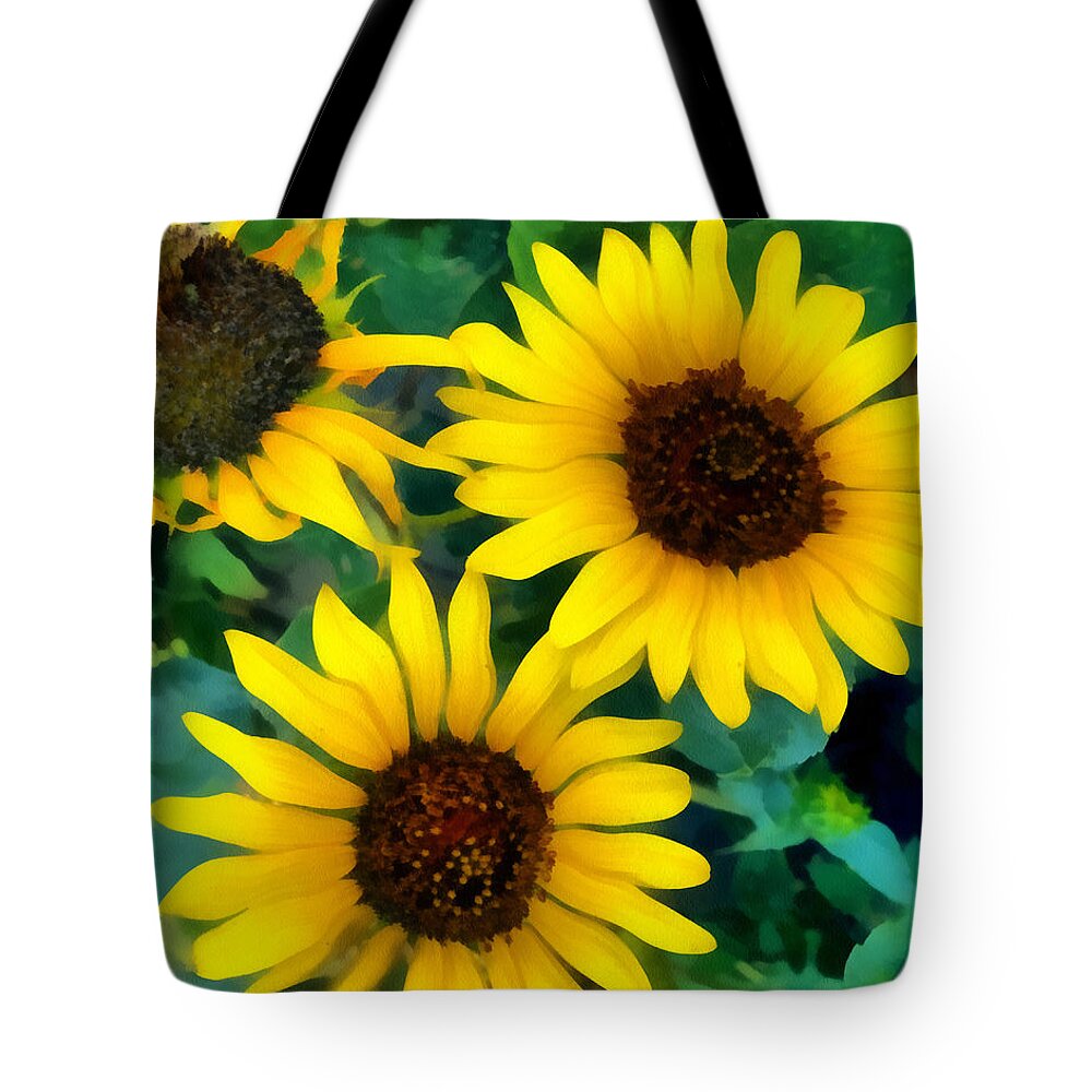 Sunflower Tote Bag featuring the photograph Sunflower Trio by Ann Powell
