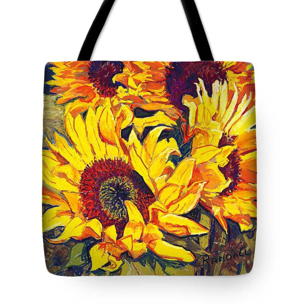 Sunflowers Tote Bag featuring the pastel Sunflowers by David Randall