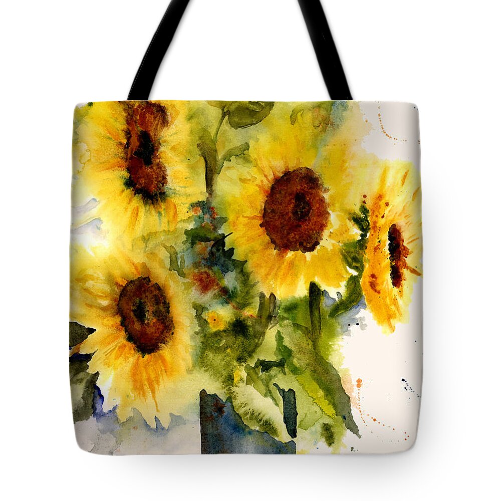 Sunflowers In A Vase Tote Bag featuring the painting Autumn's Sunshine by Maria Hunt