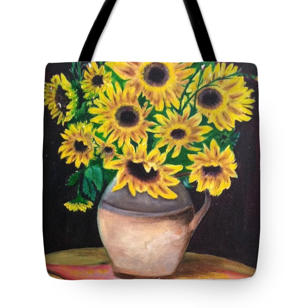 Art Tote Bag featuring the painting Sunflowers by Ryszard Ludynia