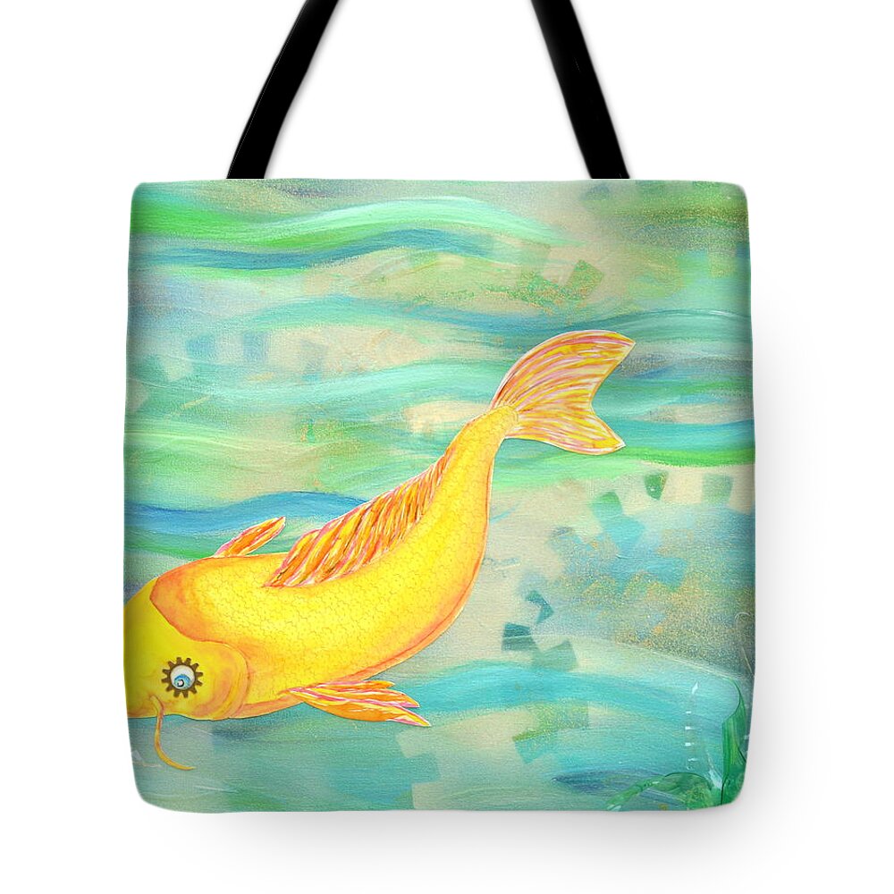 Fish Tote Bag featuring the mixed media Sunken Gardens by Meganne Peck