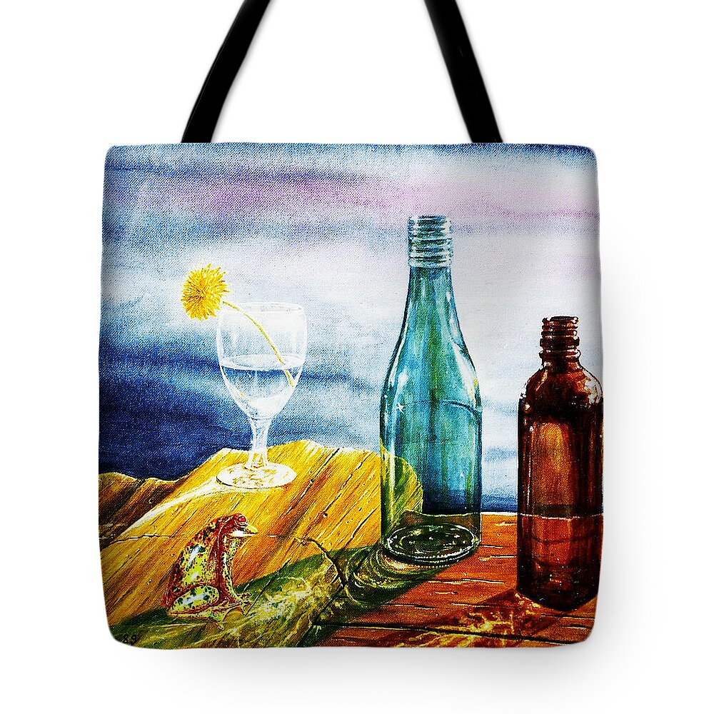 Sunlit Tote Bag featuring the painting Sunlit Bottles by Hartmut Jager