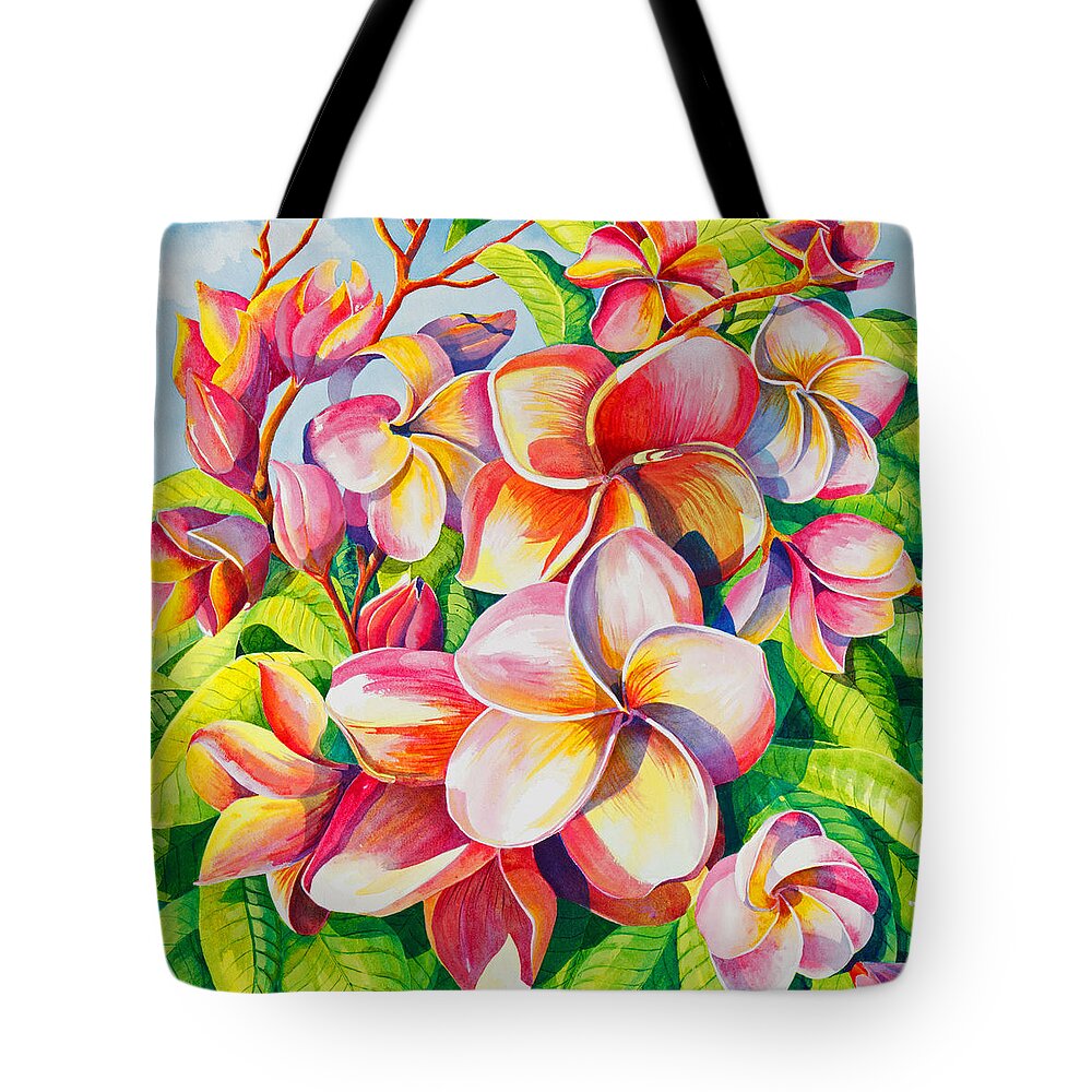 Flowers Tote Bag featuring the painting Sunlit Plumeria by Janis Grau