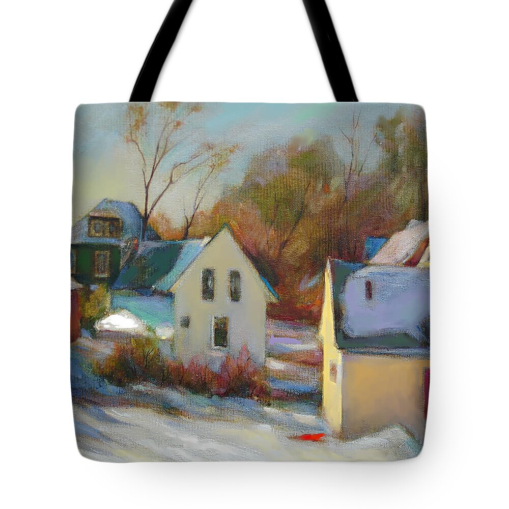 Sun Tote Bag featuring the painting Sunny Day In Winter by Svitozar Nenyuk