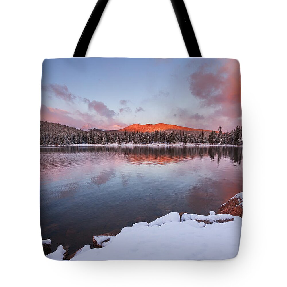 Colorado Tote Bag featuring the photograph Sunrise at Echo Lake by Darren White