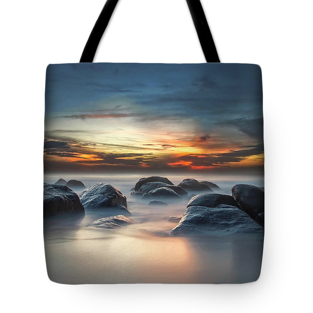 Scenics Tote Bag featuring the photograph Sunrise At Kovalam by Ravikanth Photography