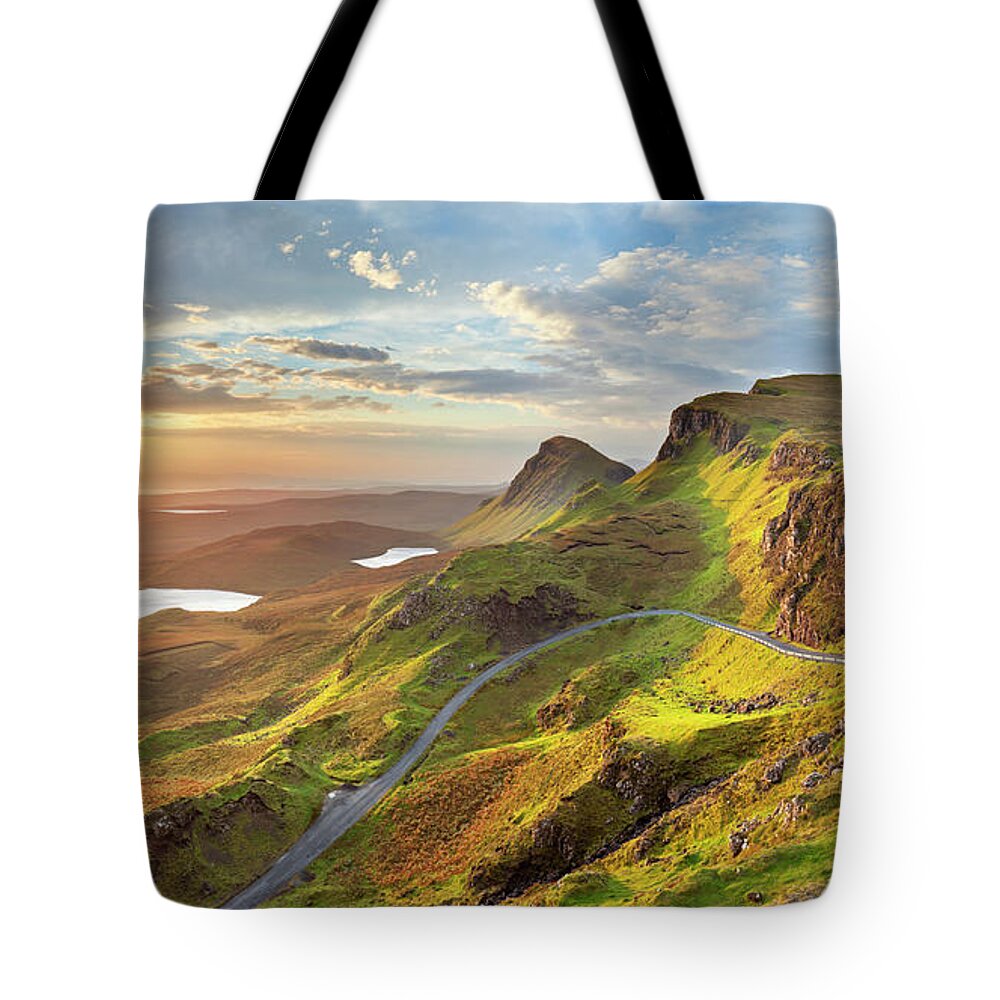 Scenics Tote Bag featuring the photograph Sunrise At Quiraing, Isle Of Skye by Sara winter