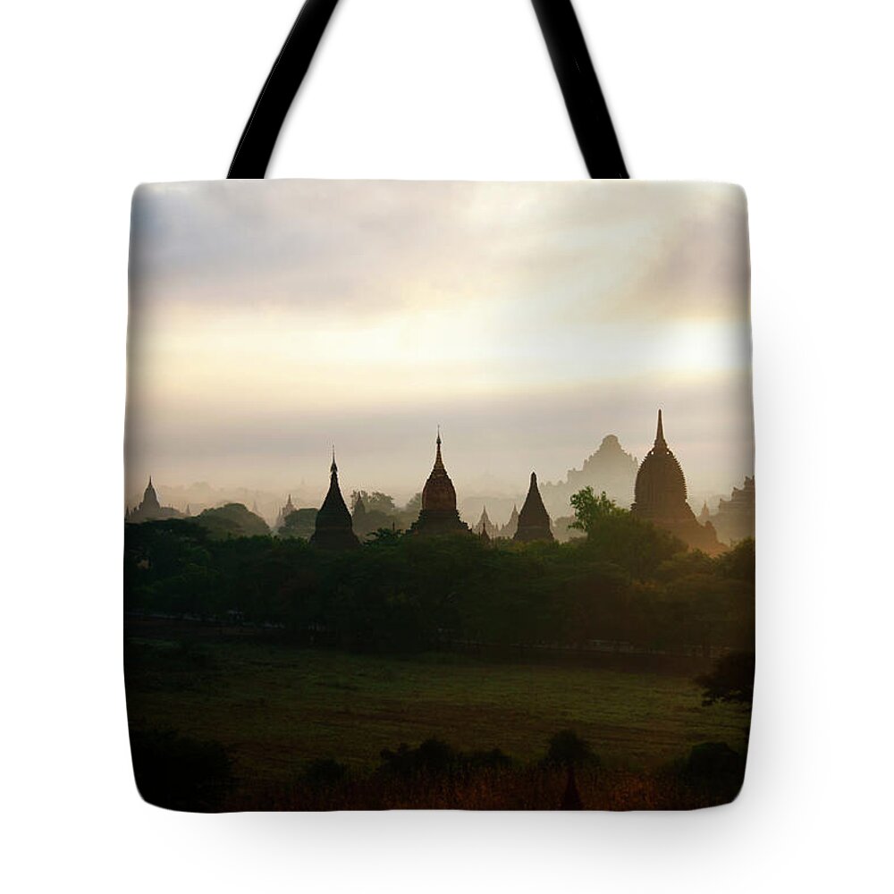 Southeast Asia Tote Bag featuring the photograph Sunrise, Bagan, Myanmar by Leontura