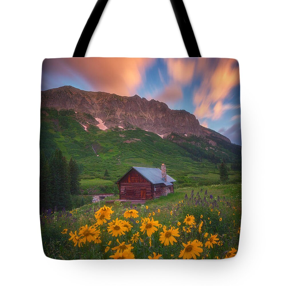 Sunrise Tote Bag featuring the photograph Sunrise Cabin by Darren White