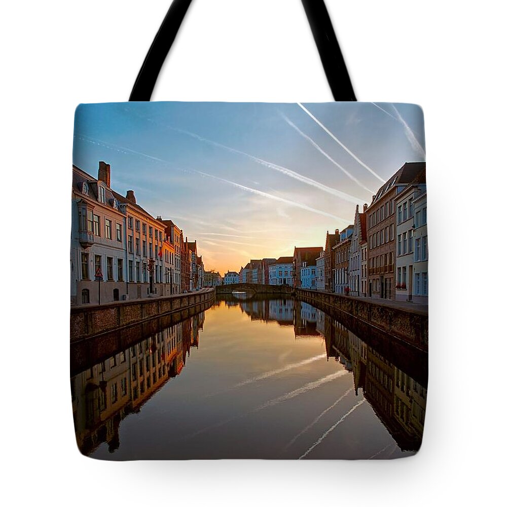 Bruges Tote Bag featuring the photograph Sunrise in Bruges by Jenny Hudson