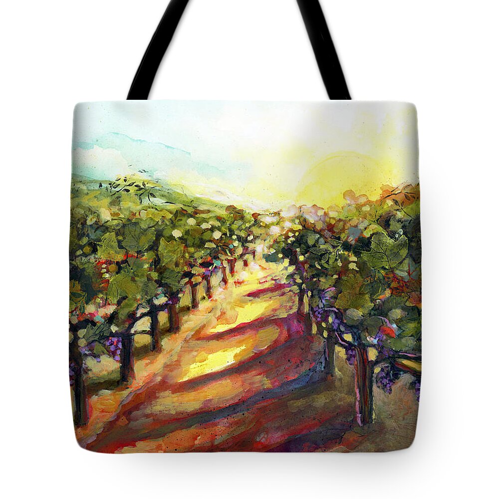 Jen Norton Tote Bag featuring the painting Sunrise in Napa by Jen Norton