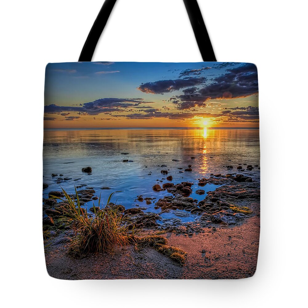 Sun Tote Bag featuring the photograph Sunrise over Lake Michigan by Scott Norris