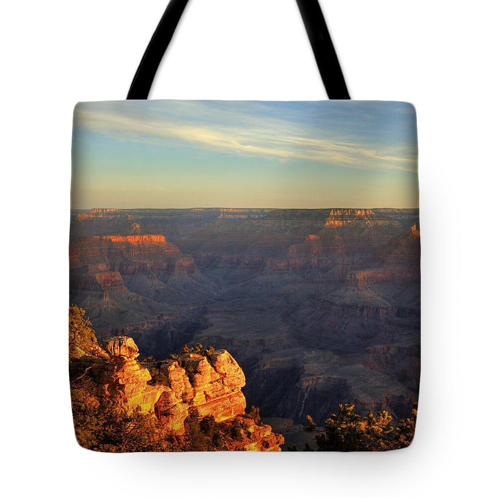 Grand Canyon Tote Bag featuring the photograph Sunrise over Yaki Point at the Grand Canyon by Alan Vance Ley