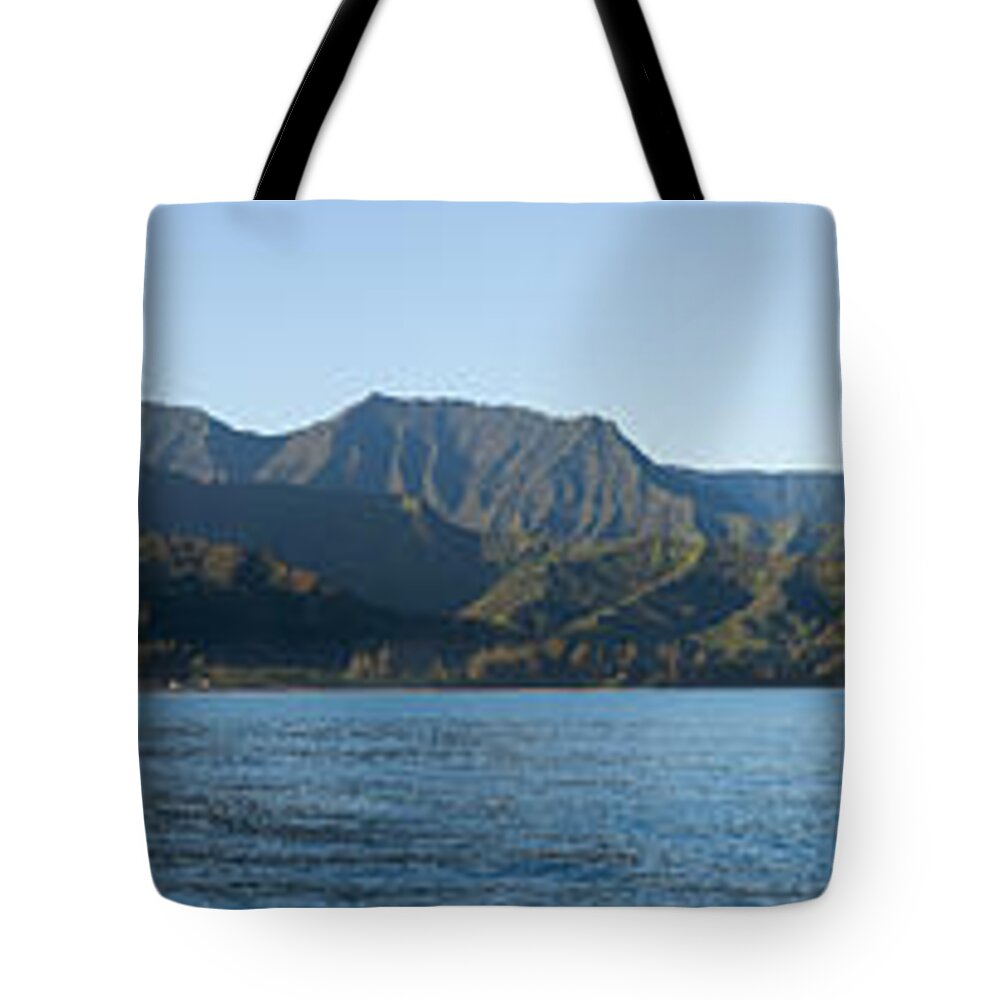 Hawaii Tote Bag featuring the photograph Sunrise panorama in Hanalei Bay Kauai by Steven Heap