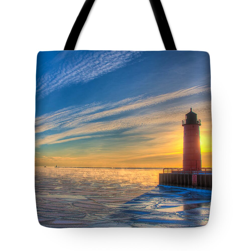 Cold Tote Bag featuring the photograph Sunrise Pierhead by Andrew Slater