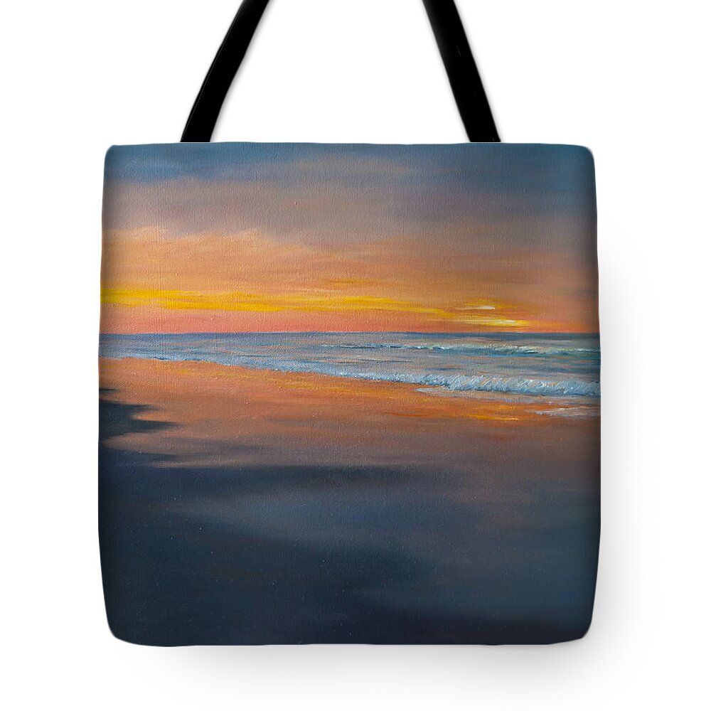 Myrtle Beach Sunrise Tote Bag featuring the painting Sunrise reflections by Audrey McLeod