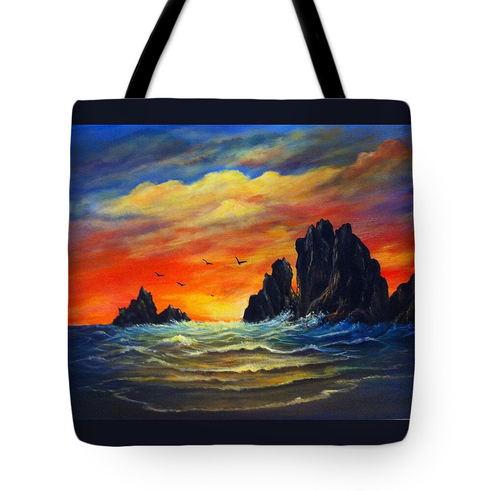 Seascape Tote Bag featuring the painting Sunset 2 by Bozena Zajaczkowska