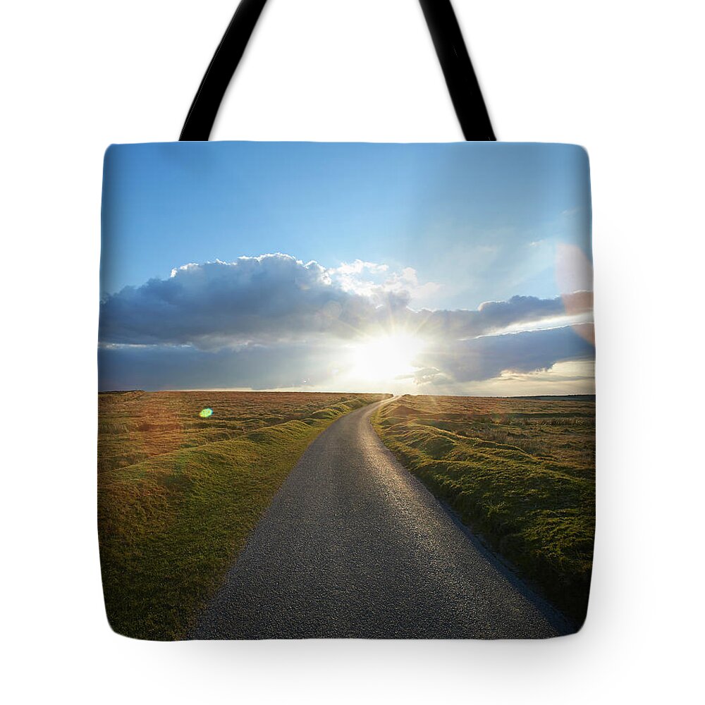 Tranquility Tote Bag featuring the photograph Sunset At End Of Long Country Road by Dougal Waters