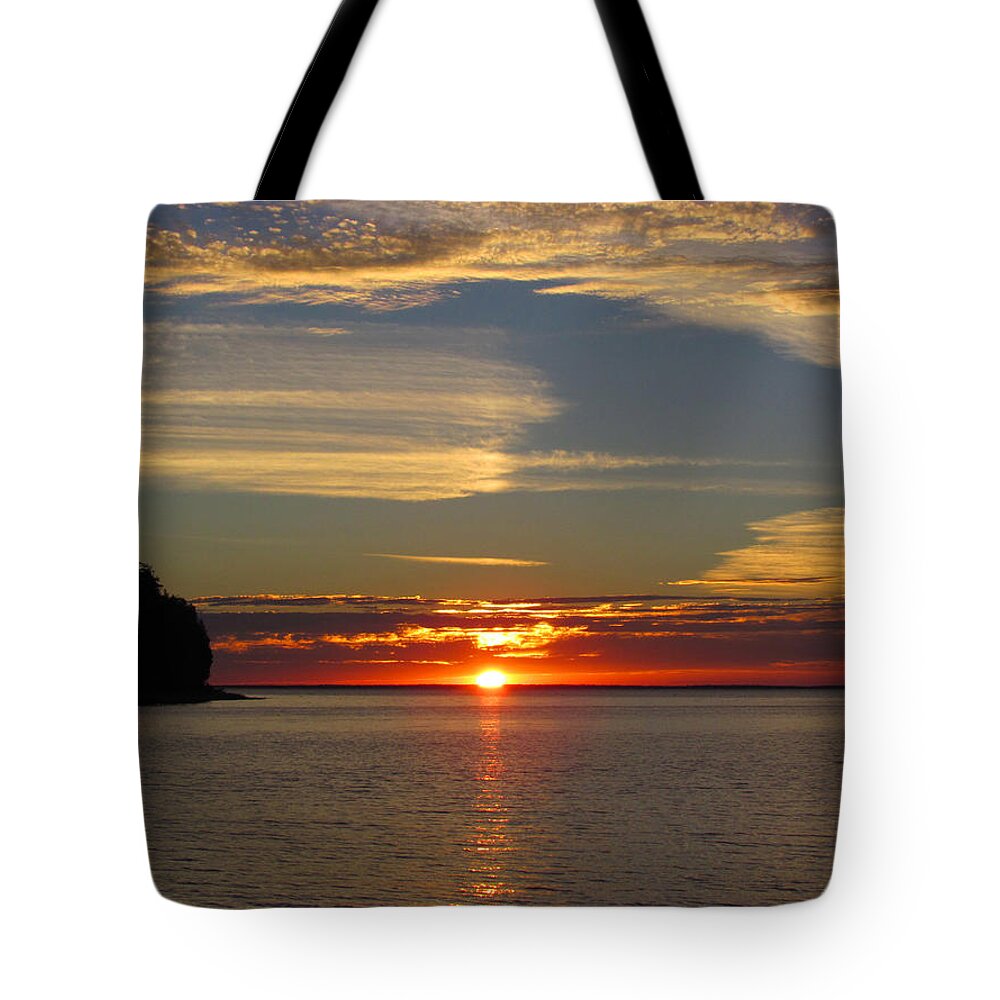 Sunset Tote Bag featuring the photograph Sunset at Little Sister Bay by David T Wilkinson