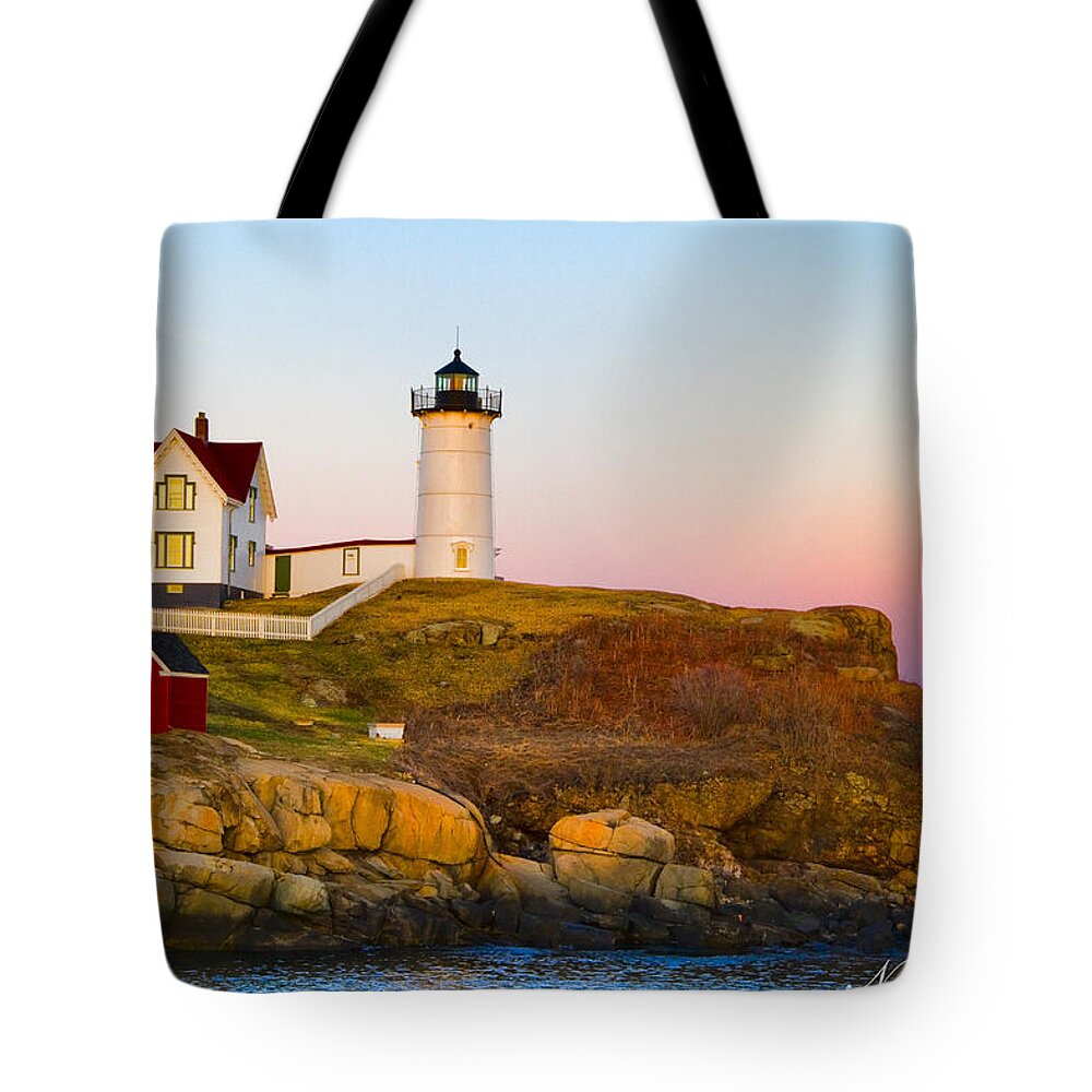 Nubble Tote Bag featuring the photograph Sunset at Nubble Lighthouse by Natalie Rotman Cote