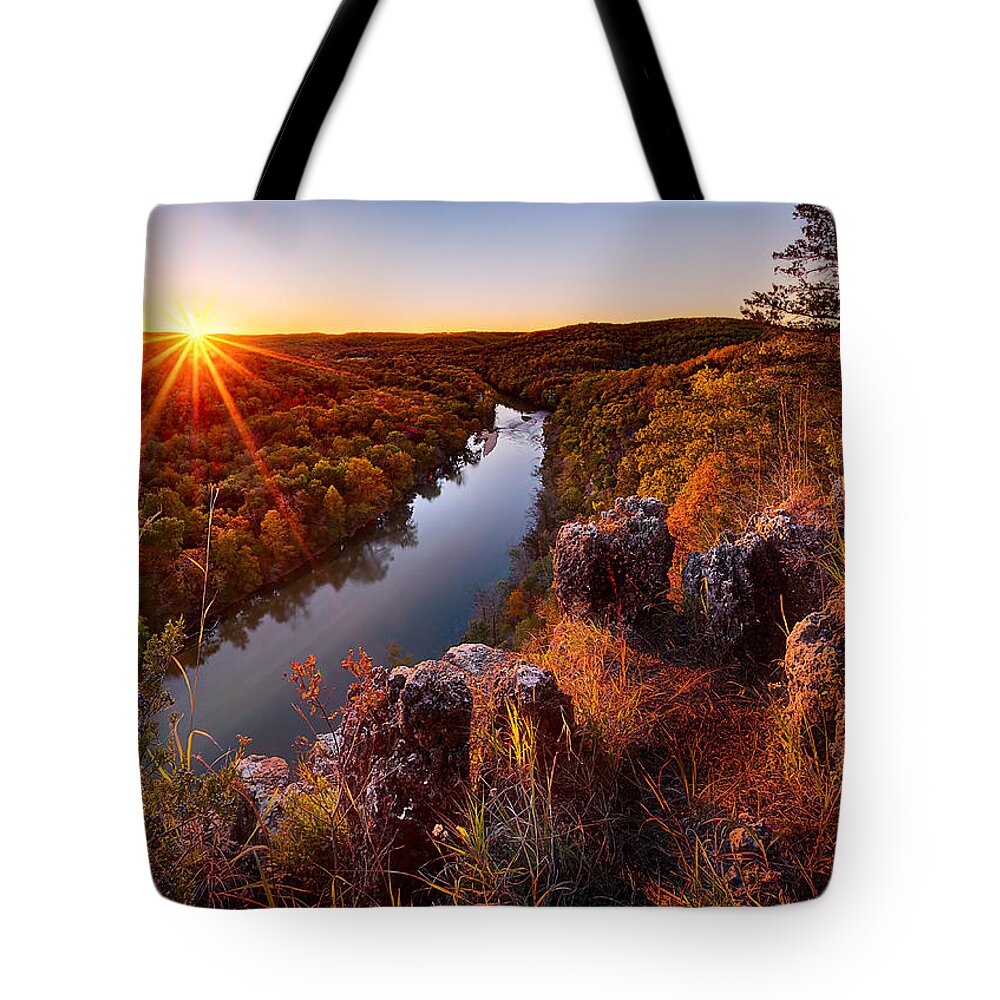 Ozark Tote Bag featuring the photograph Sunset At Paint-Rock Bluff by Robert Charity