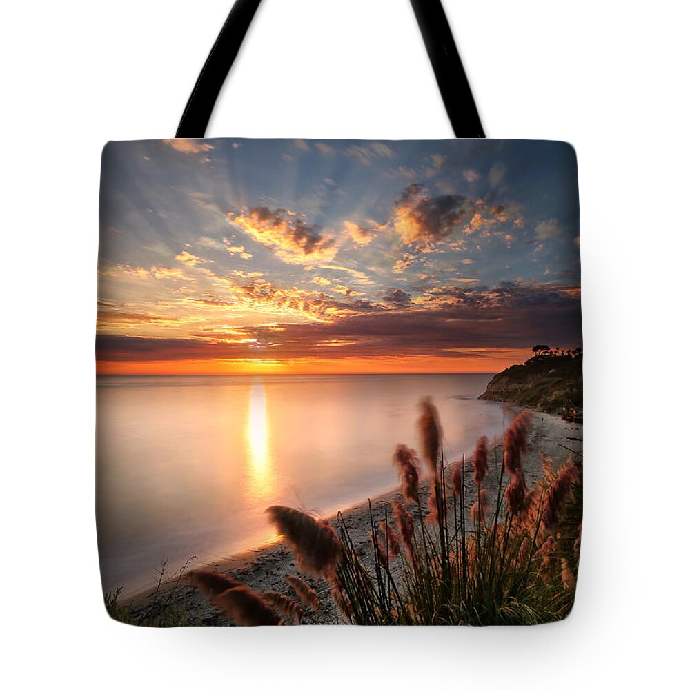Sunset Tote Bag featuring the photograph Sunset at Swamis Beach 7 by Larry Marshall