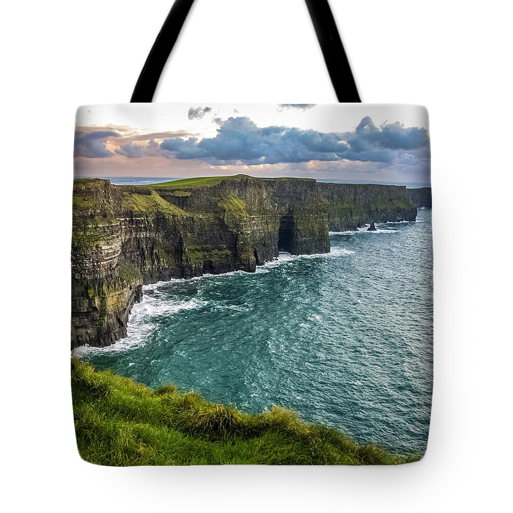 Ireland Tote Bag featuring the photograph Sunset at the Cliffs of Moher by Pierre Leclerc Photography