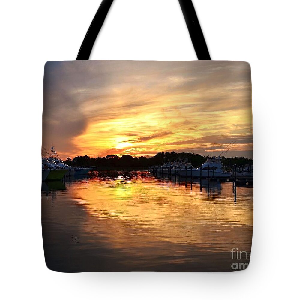 Marina Tote Bag featuring the photograph Sunset at the Indian River Marina Delaware by Kim Bemis