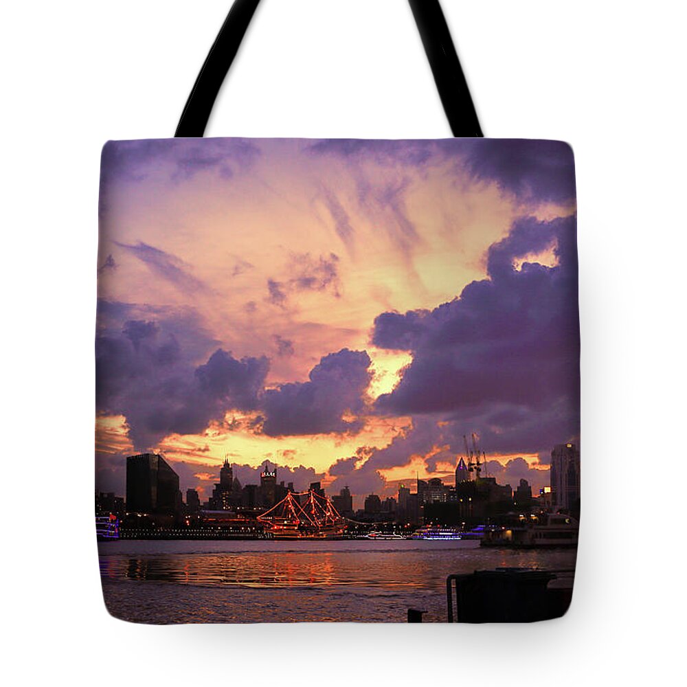 Tranquility Tote Bag featuring the photograph Sunset At Water Front by Geno's Image