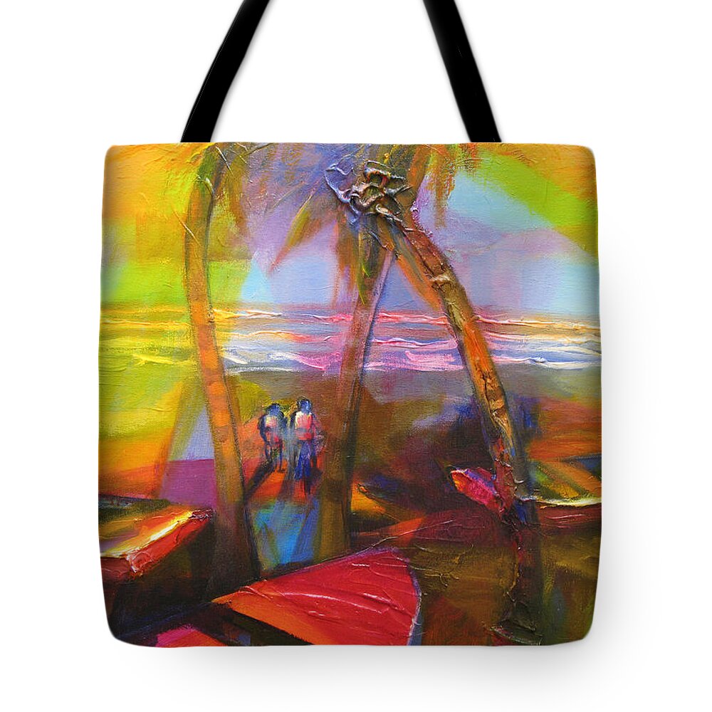 Abstract Tote Bag featuring the painting Sunset by the Sea by Cynthia McLean