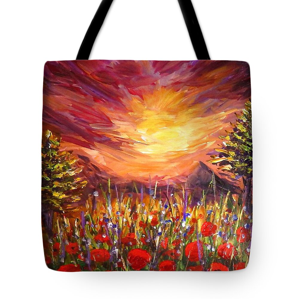 Original Art Tote Bag featuring the painting Sunset in Poppy Valley by Lilia D