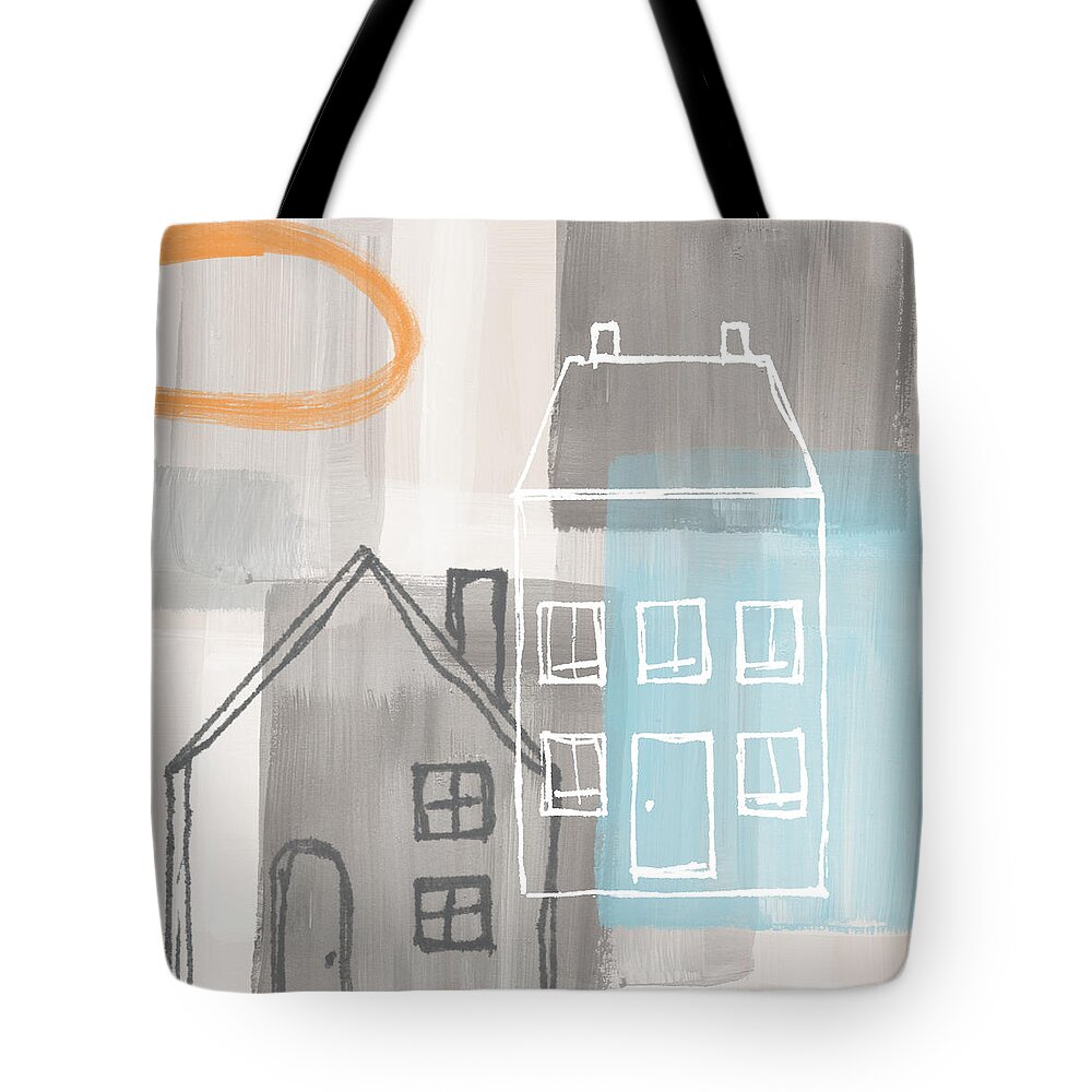 Houses Tote Bag featuring the painting Sunset in The City by Linda Woods