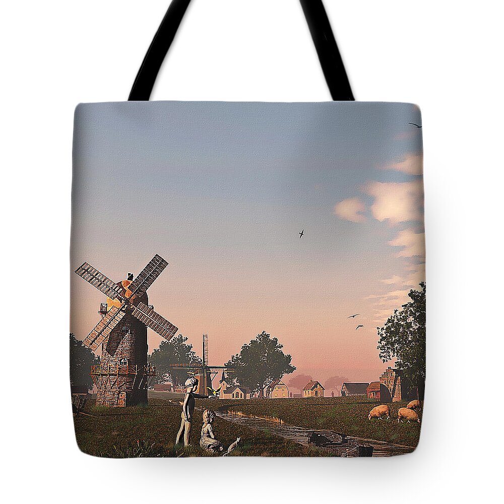 Birds Tote Bag featuring the mixed media Sunset Play by Ken Morris