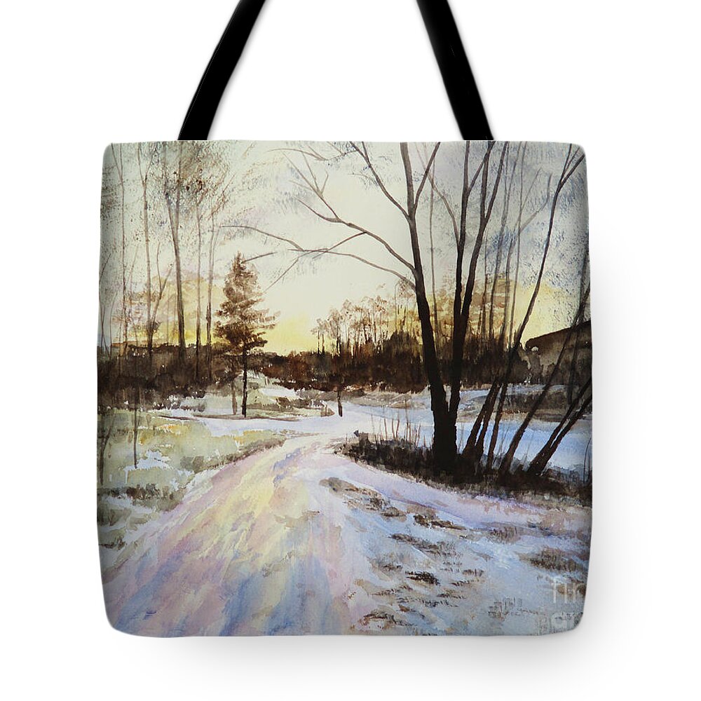 Sunset Reflections On Ice Tote Bag featuring the painting Sunset Reflections On Ice by Martin Howard
