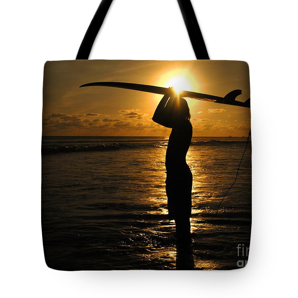 Athlete Tote Bag featuring the photograph Sunset Surfer Corcovado Costa Rica by Bob Christopher