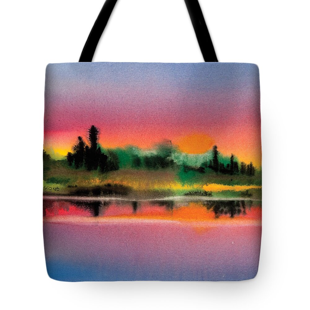 Watercolor Tote Bag featuring the painting Sunset by Teresa Ascone