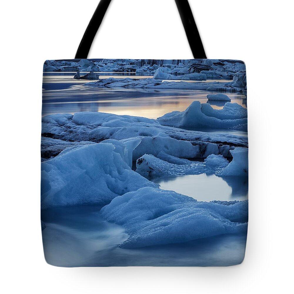 Heike Odermatt Tote Bag featuring the photograph Sunset Vatnajokull Glacier Jokalsarlon by Heike Odermatt