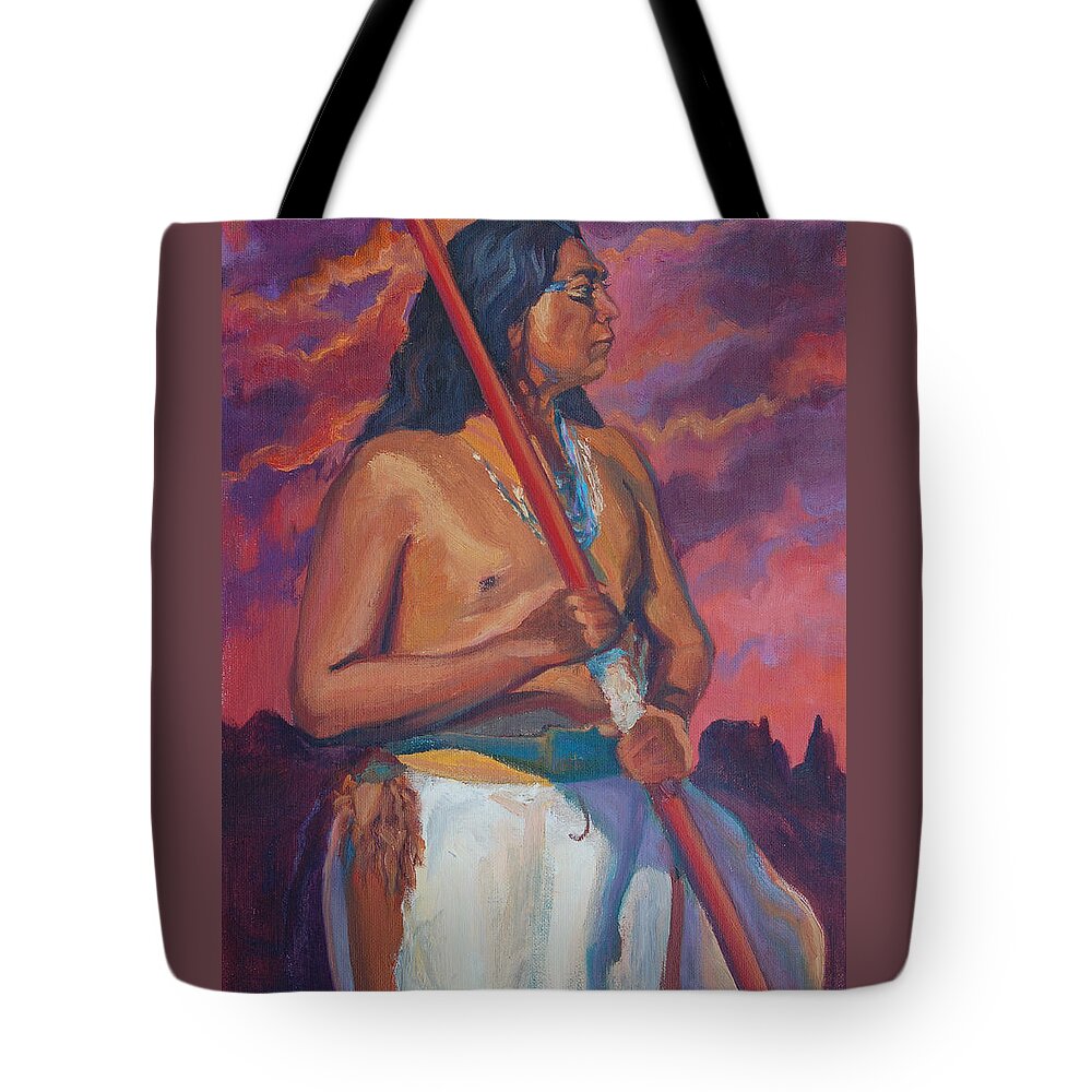 Chief Tote Bag featuring the painting Sunset Warrior by Christine Lytwynczuk