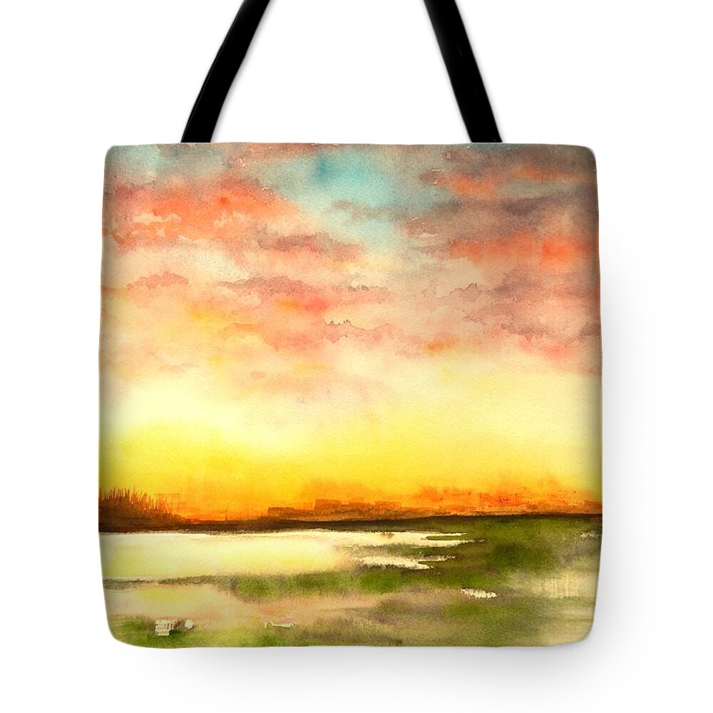 Sunset Tote Bag featuring the painting Sunset by Yoshiko Mishina