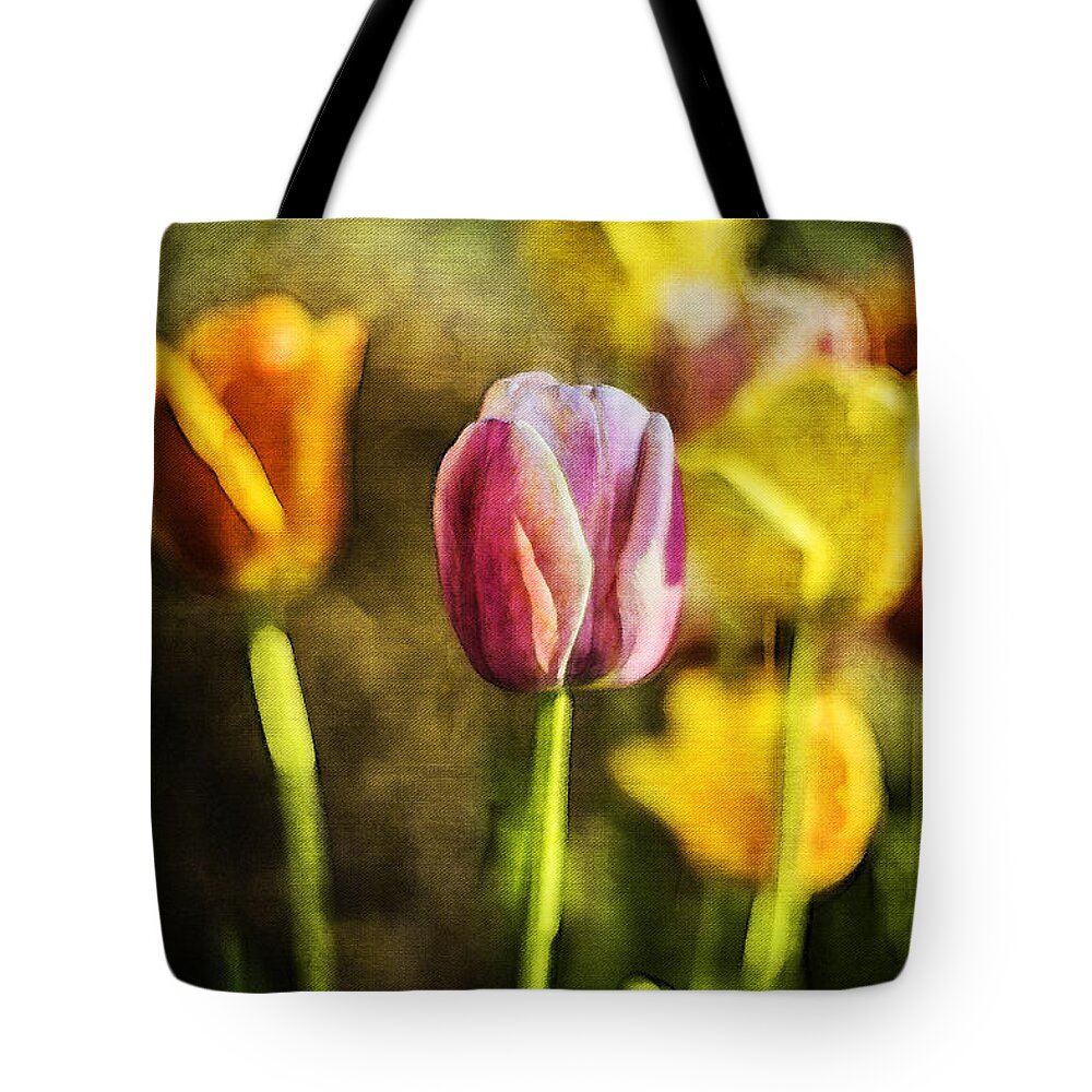 Tulips Tote Bag featuring the painting Sunshine and Tulips Modern Art by Contemporary Artist by Jani Bryson